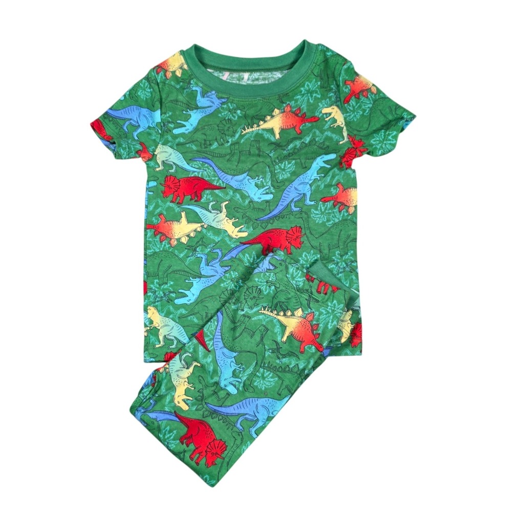 Wonder Nation Kids Dinosaur Pajama Set‎ Green 2T Cotton Short Sleeve Sleepwear